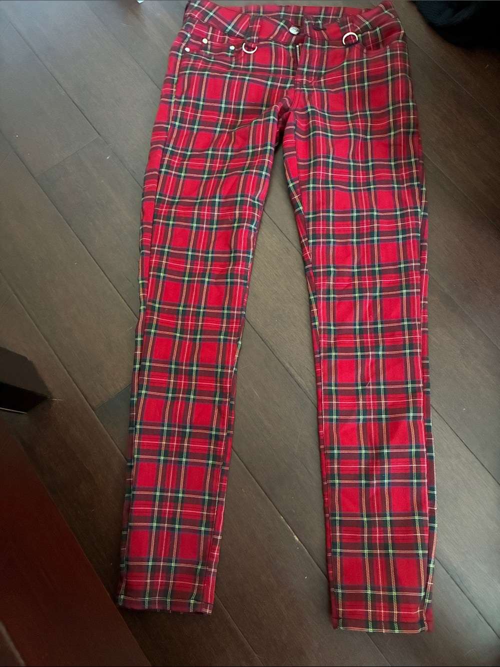 Grunge/punk Red Plaid Leggings with zippers